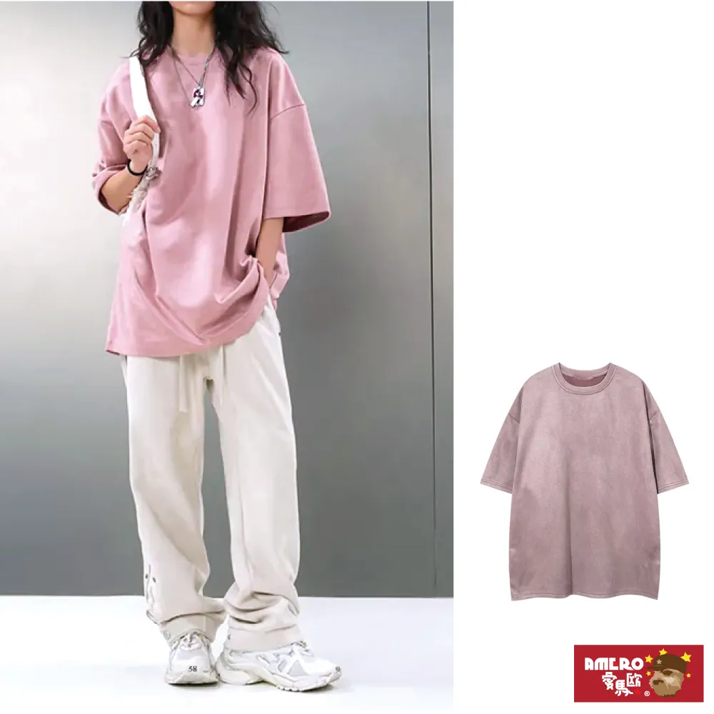 【AMERO】男女裝 水洗圓領短袖T恤 英文印花 寬鬆 落肩 情侶裝 歷史價格詳細信息