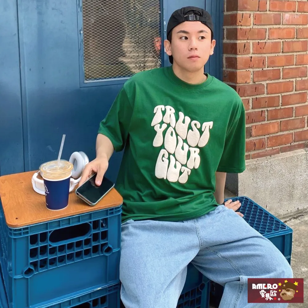 【AMERO】男女裝 圓領短袖T恤 發泡英文字印花 寬鬆 落肩 情侶裝 歷史價格詳細信息