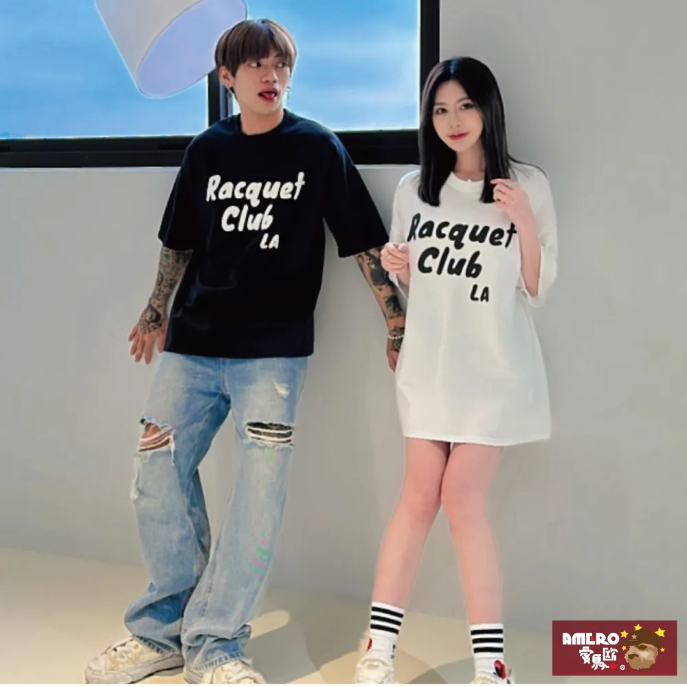 【AMERO】男女裝 圓領短袖T恤 發泡英文字印花 寬鬆 落肩 情侶裝 歷史價格詳細信息