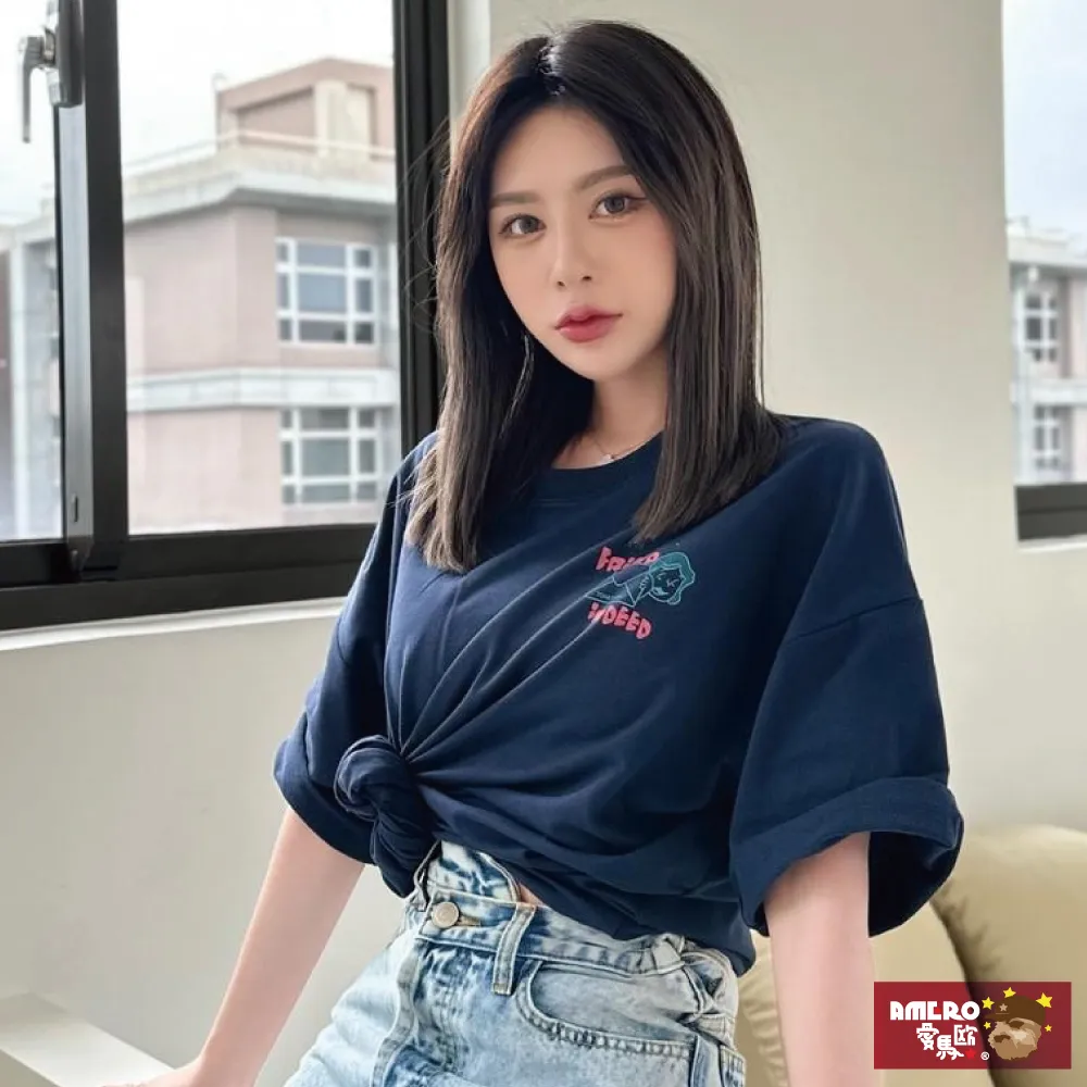 【AMERO】男女裝 圓領短袖T恤 英文字母印花 落肩 寬鬆 情侶裝共五色 歷史價格詳細信息