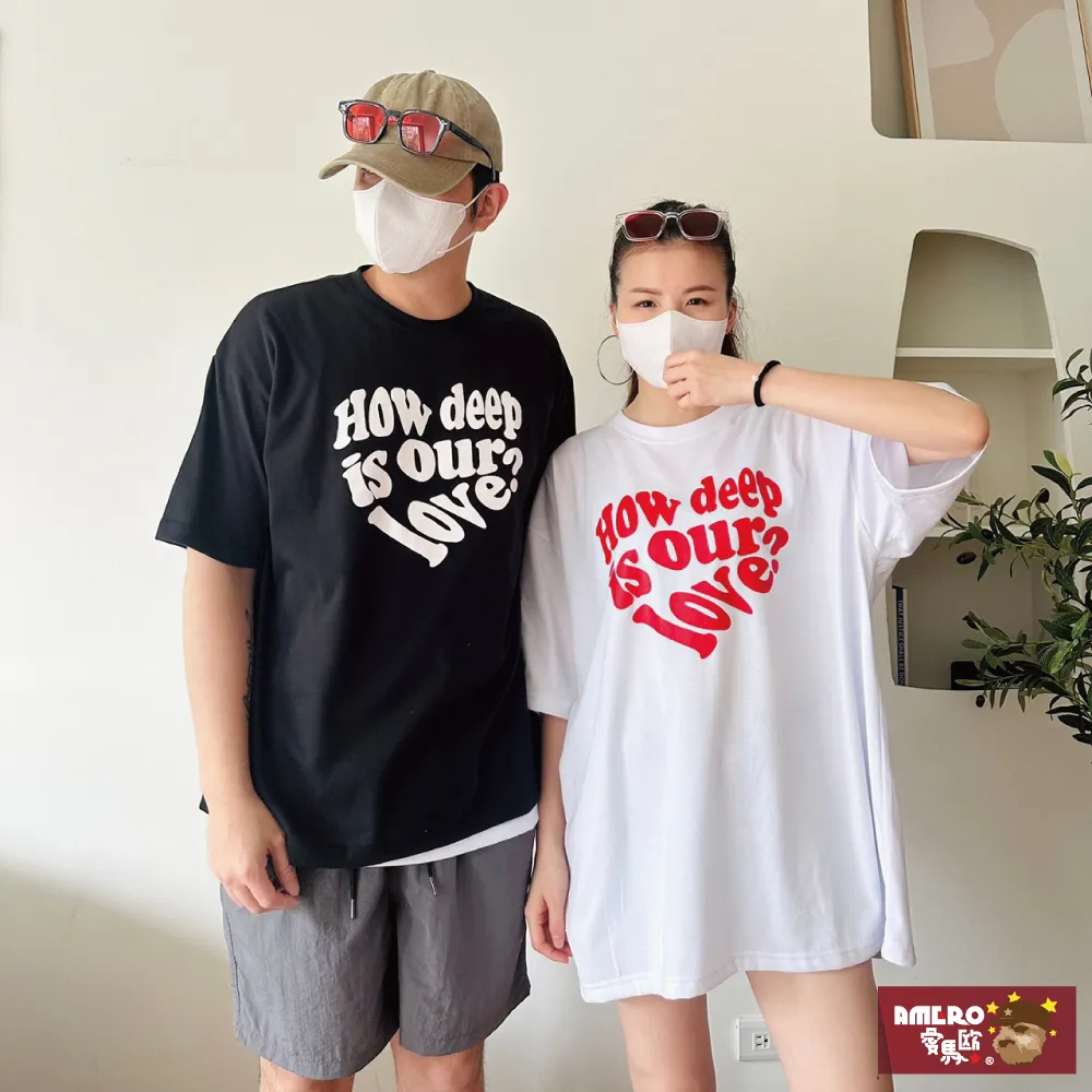 愛心印花 寬鬆 情侶T恤 情侶裝 日系 短袖 男女同款 春夏 韓版 五分袖T恤 T恤 休閒 歷史價格詳細信息