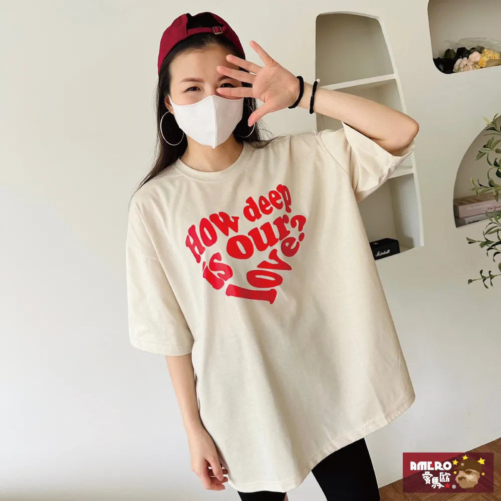 愛心印花 寬鬆 情侶T恤 情侶裝 日系 短袖 男女同款 春夏 韓版 五分袖T恤 T恤 休閒 歷史價格詳細信息