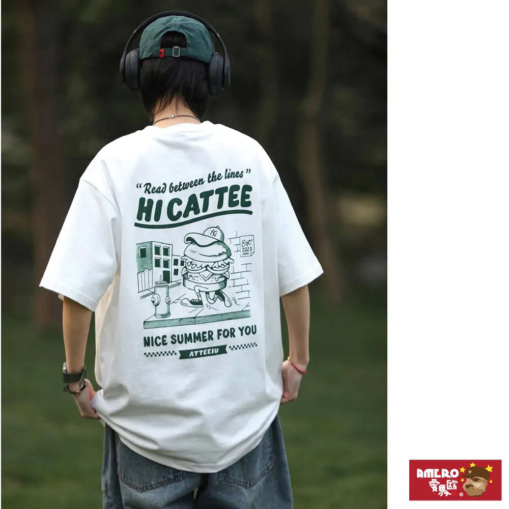 【AMERO】男裝 女裝 圓領 短袖 T恤 美式風格印花 五分袖 寬鬆 落肩 情侶裝 價格比較,價格查詢,歷史價格詳細信息