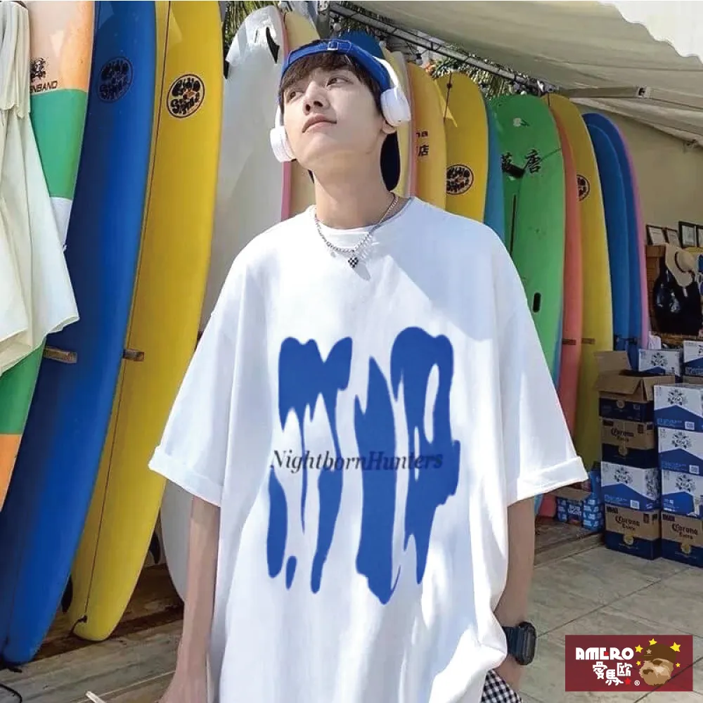 【AMERO】男裝 女裝 圓領 T恤 塗鴉風格 特殊印花 寬鬆 落肩 情侶裝 歷史價格詳細信息