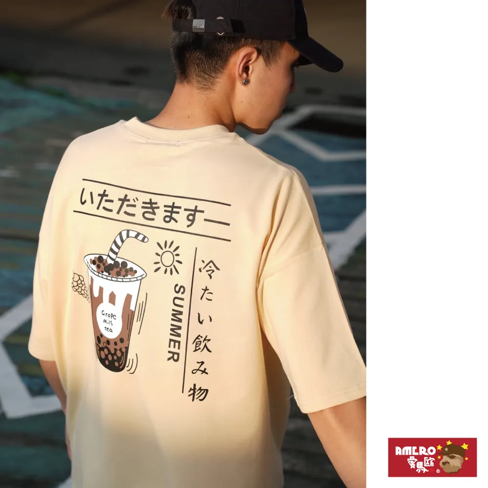 【AMERO】男裝 女裝 圓領 T恤 短袖 日式風格摩托車印花 寬鬆 落肩 情侶裝 歷史價格詳細信息