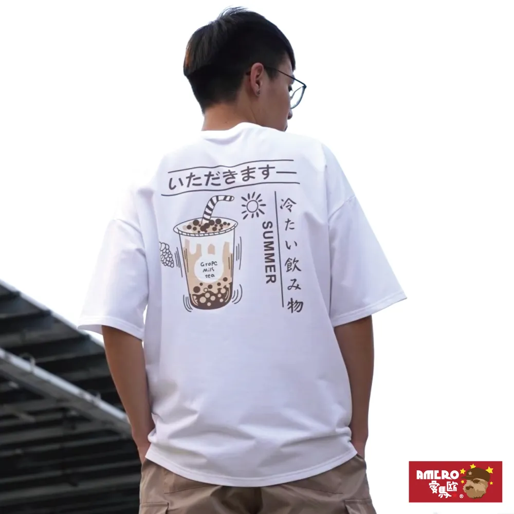 【AMERO】男裝 女裝 圓領 T恤 短袖 日式風格摩托車印花 寬鬆 落肩 情侶裝 歷史價格詳細信息