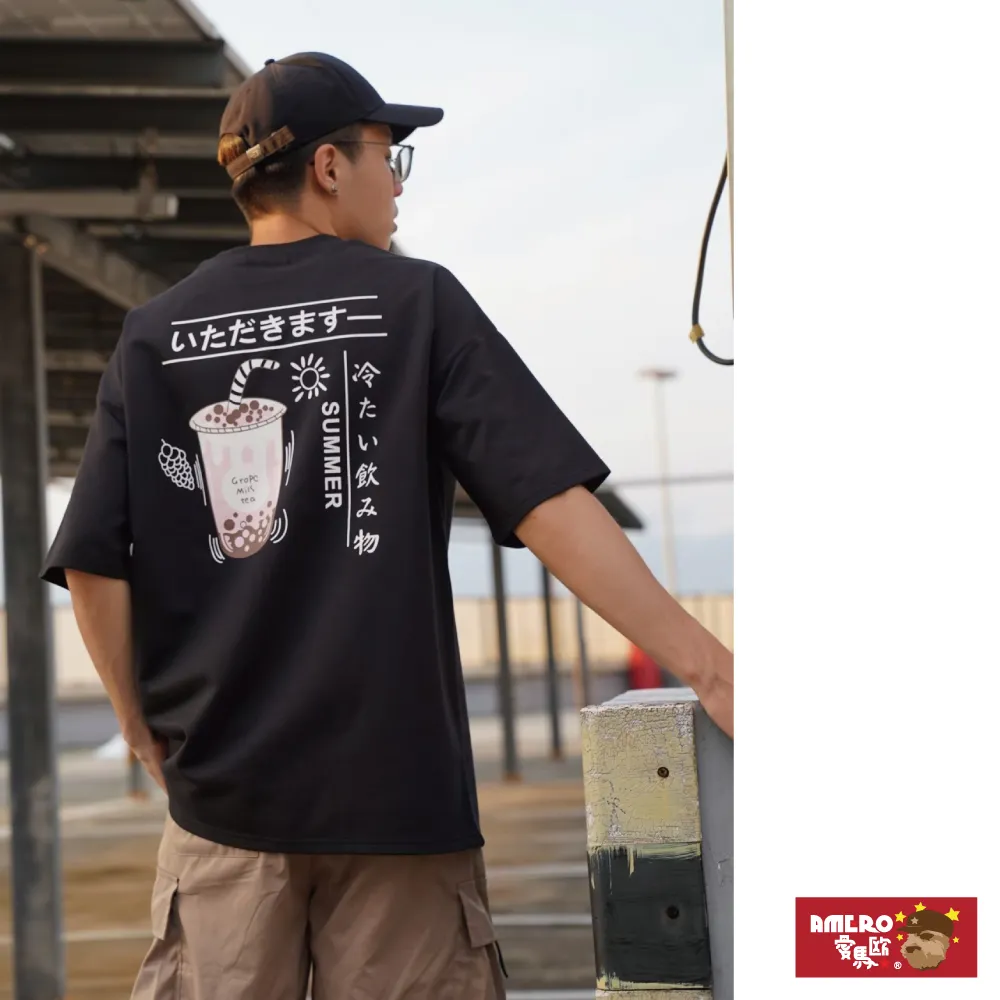 【AMERO】男裝 女裝 圓領 T恤 短袖 日式風格摩托車印花 寬鬆 落肩 情侶裝 歷史價格詳細信息