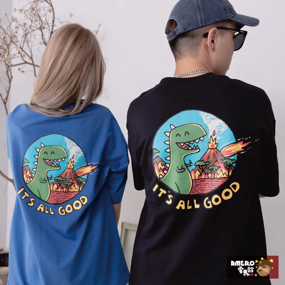 【AMERO】男裝 女裝 圓領 T恤 短袖 日式風格摩托車印花 寬鬆 落肩 情侶裝 歷史價格詳細信息