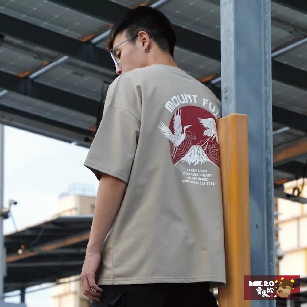 【AMERO】男裝 女裝 圓領 T恤 短袖 日式風格摩托車印花 寬鬆 落肩 情侶裝 歷史價格詳細信息