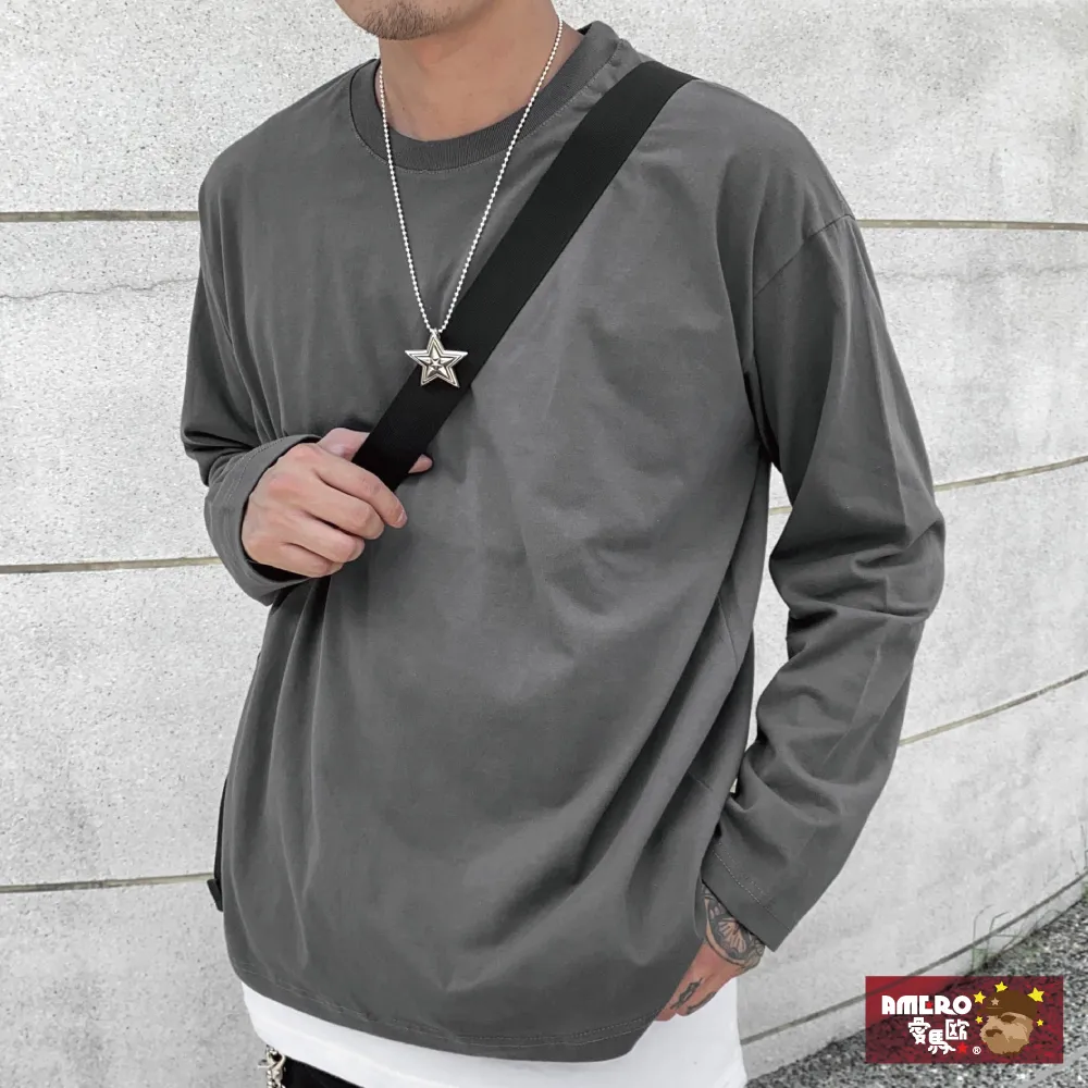 【AMERO】男裝 女裝 圓領長袖T恤 反車線設計 寬鬆版型 大學T 情侶裝 歷史價格詳細信息