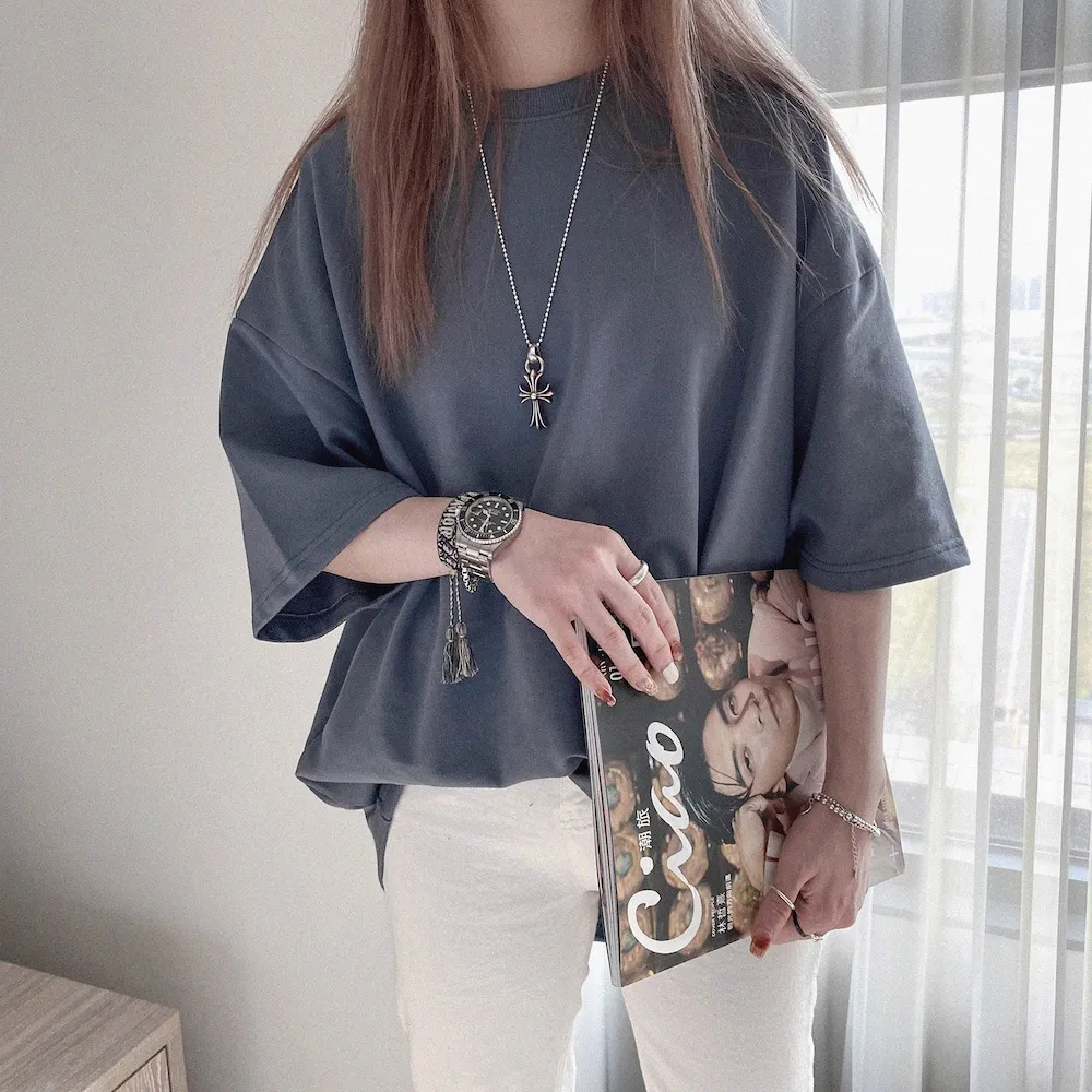 【AMERO】男女裝 圓領短袖T恤 素面 開衩 落肩款 五分袖 情侶裝 歷史價格詳細信息