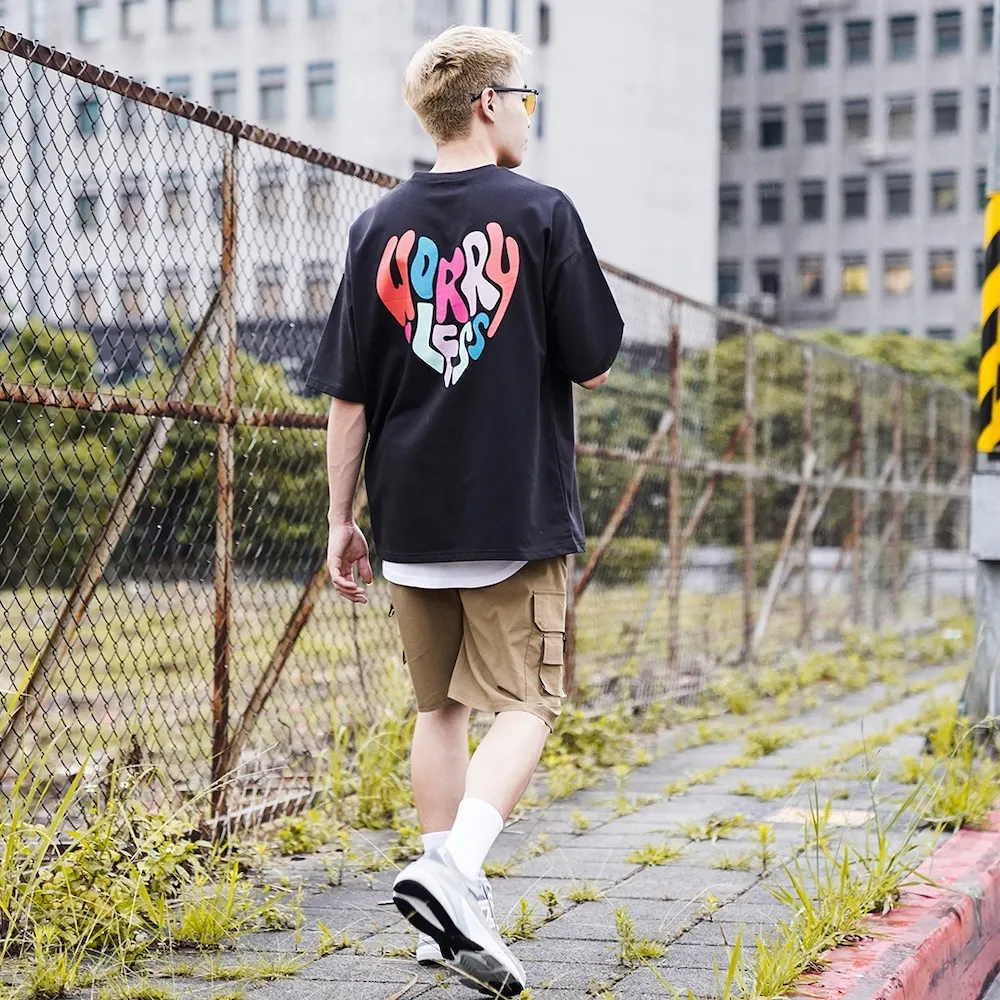 愛心印花 寬鬆 情侶T恤 情侶裝 日系 短袖 男女同款 春夏 韓版 五分袖T恤 T恤 休閒 歷史價格詳細信息