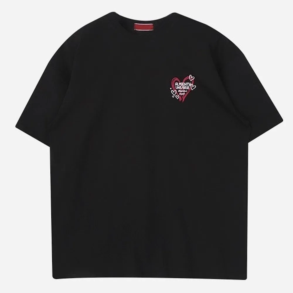 愛心印花 寬鬆 情侶T恤 情侶裝 日系 短袖 男女同款 春夏 韓版 五分袖T恤 T恤 休閒 歷史價格詳細信息