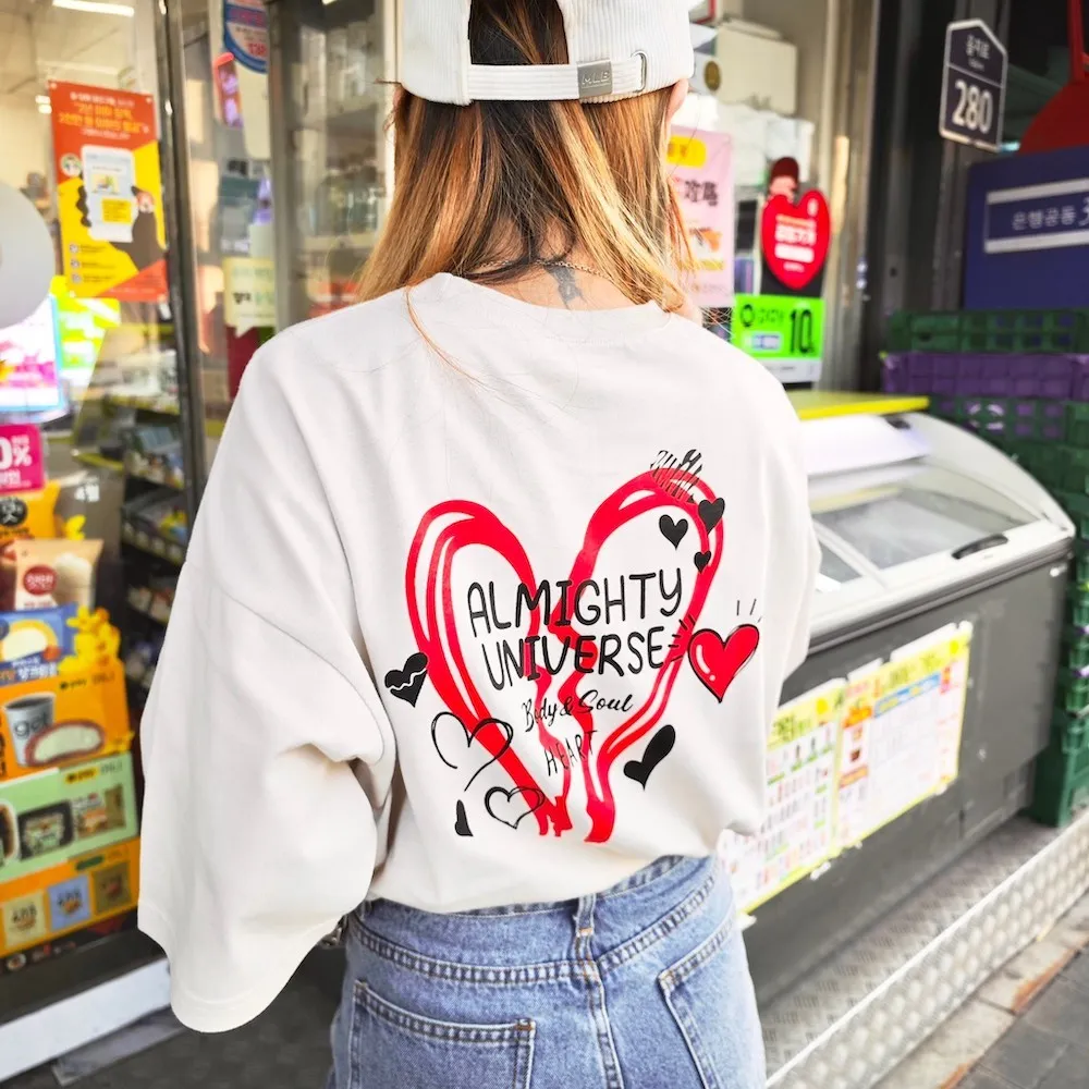 愛心印花 寬鬆 情侶T恤 情侶裝 日系 短袖 男女同款 春夏 韓版 五分袖T恤 T恤 休閒 歷史價格詳細信息