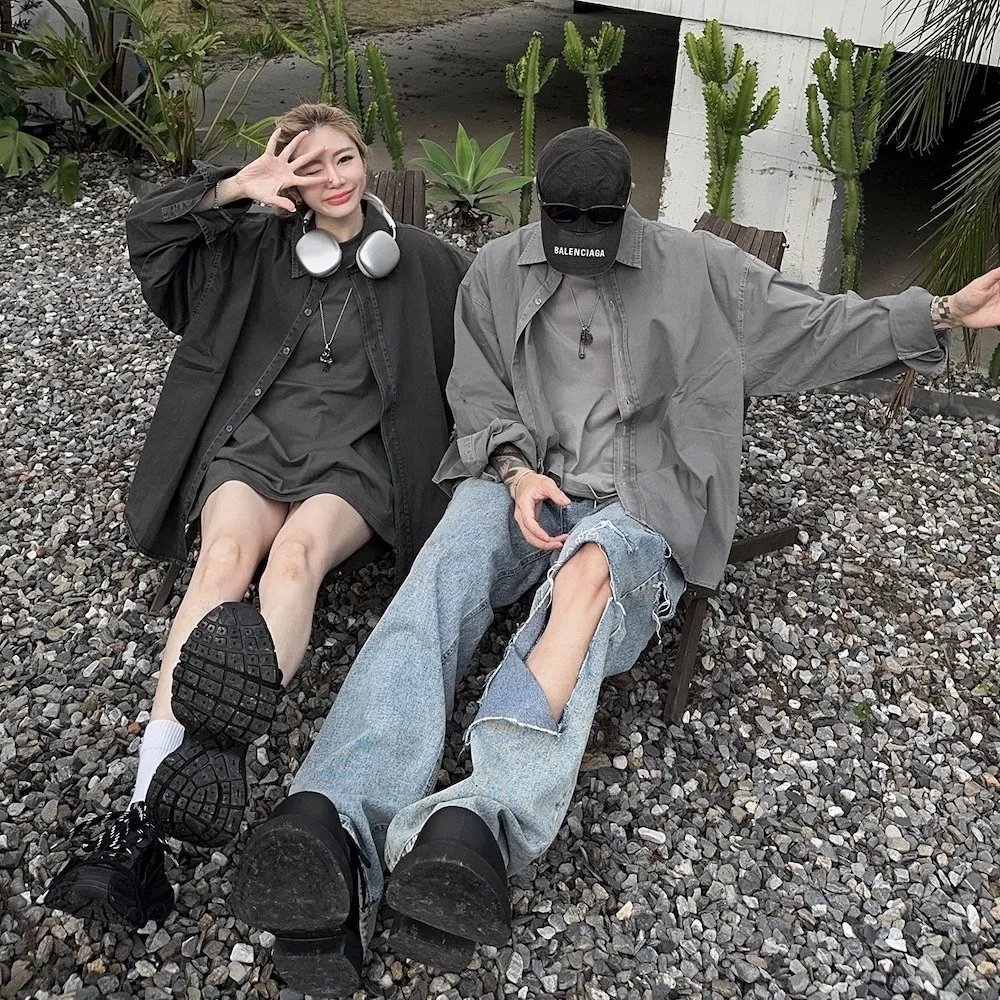 【AMERO】男裝 女裝 水洗漸層 工裝牛仔褲 鬆緊褲頭 情侶裝 歷史價格詳細信息