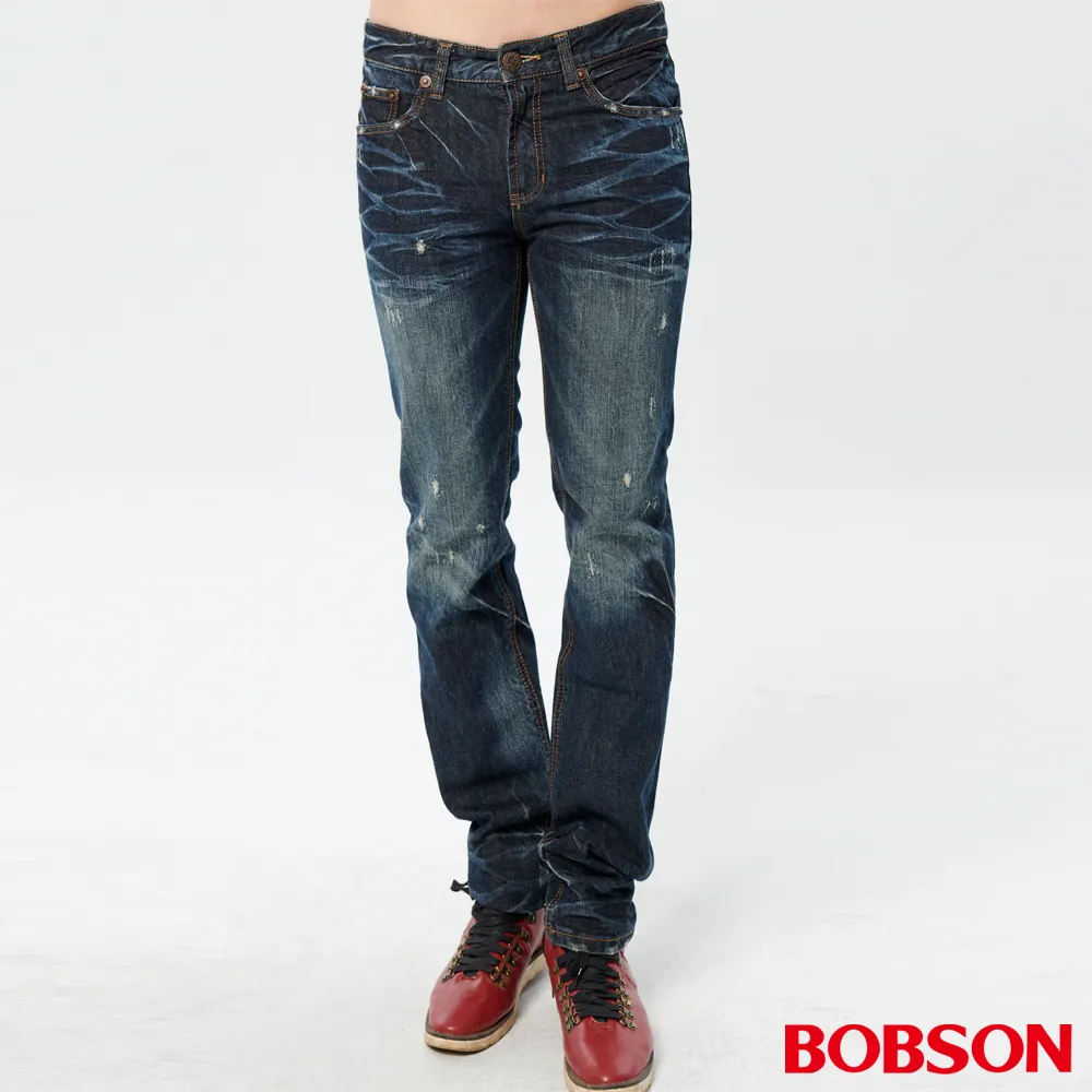 【BOBSON】男款貓鬚大直筒牛仔褲(深藍1713-52) 歷史價格詳細信息