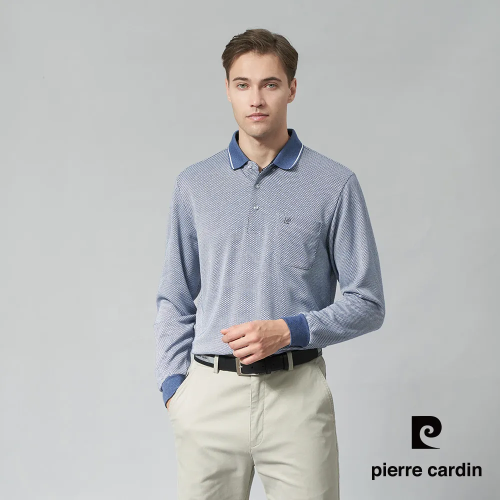【pierre cardin 皮爾卡登】 男裝緹花素面長袖polo衫水藍 (5205204-35) 歷史價格詳細信息