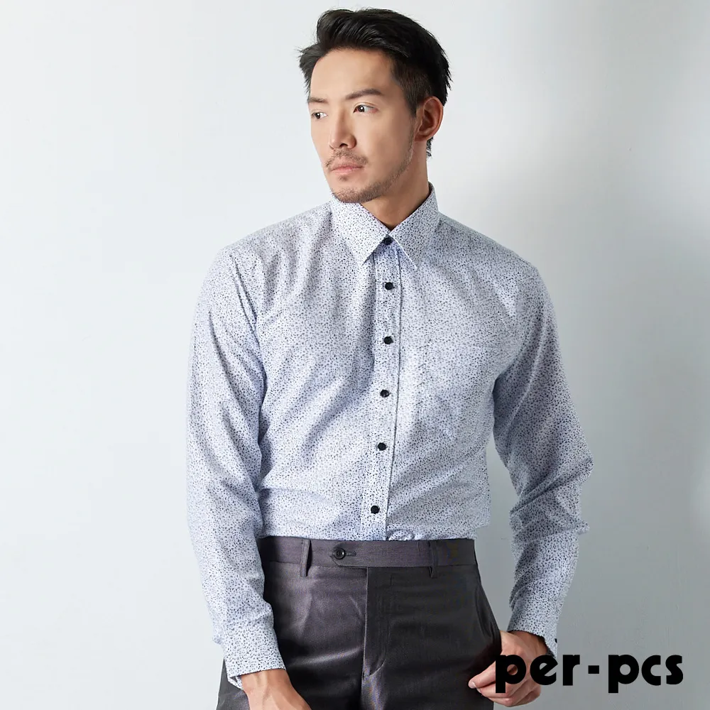 【per-pcs】商務率性長袖合身襯衫_白提花紋(719466) 歷史價格詳細信息