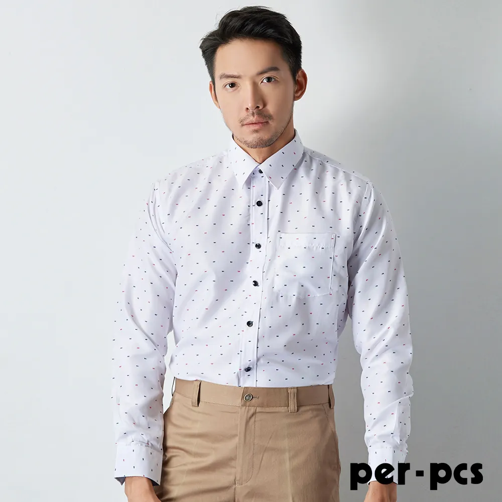 【per-pcs】都會清新質感休閒長袖合身襯衫_白(719467) 歷史價格詳細信息