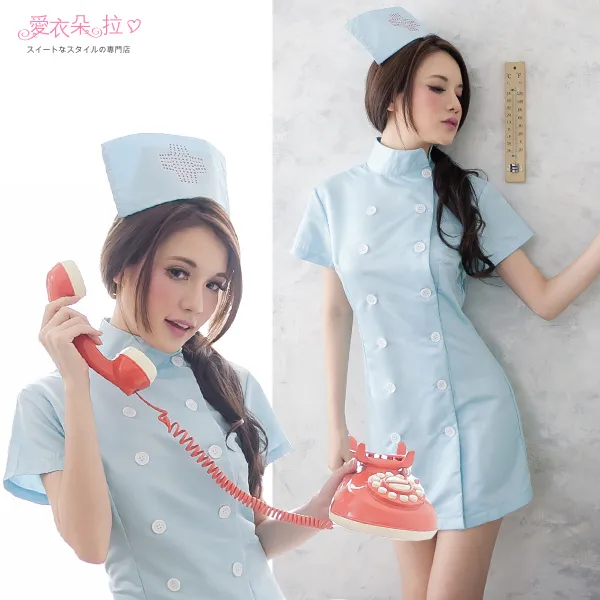 護士服 角色扮演 澎澎袖前扣式連身裙 粉紅/水藍色 台灣現貨 歷史價格詳細信息