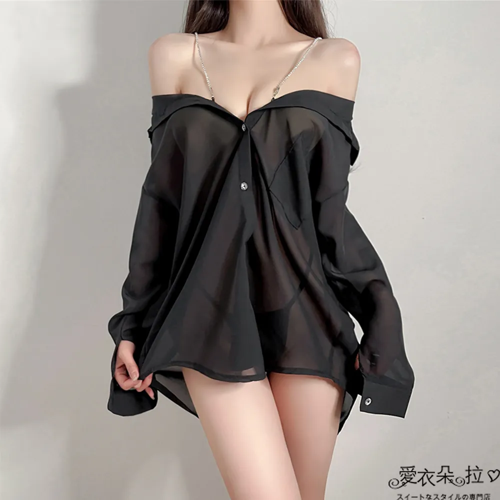 慵懶性感居家服飾 男友風襯衫睡衣 露肩水鑽肩帶性感睡衣 情人節禮物 女神成套情趣睡衣 -愛衣朵拉C026 歷史價格詳細信息