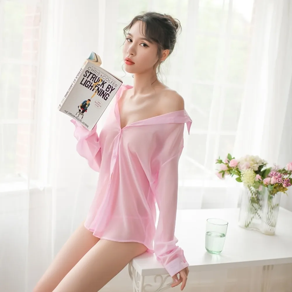 雪紡男友風襯衫透明性感睡衣女透明睡衣大碼情趣內衣家居服9639 歷史價格詳細信息