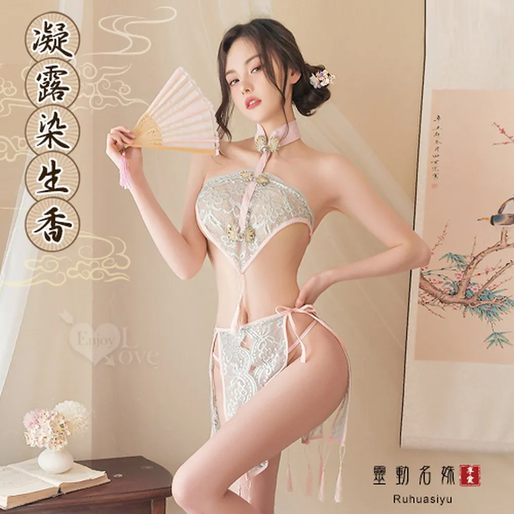 【亞柏林】仿旗袍睡衣！立領盤釦復古絲絨拼接蕾絲誘惑連身裙三件組(536085) 歷史價格詳細信息