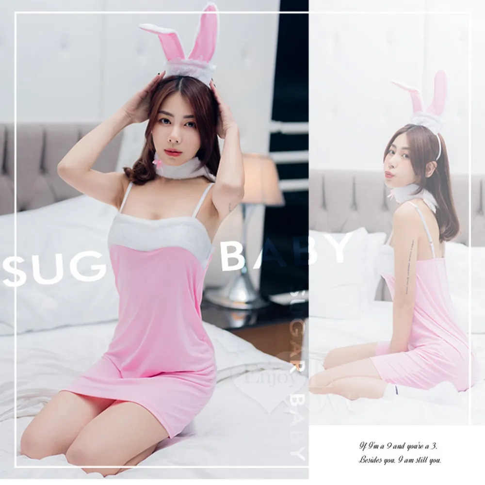 【亞柏林】兔女郎角色扮演服！可調細肩透視雪乳毛邊開襠連身衣含網襪五件式套裝(535973) 歷史價格詳細信息