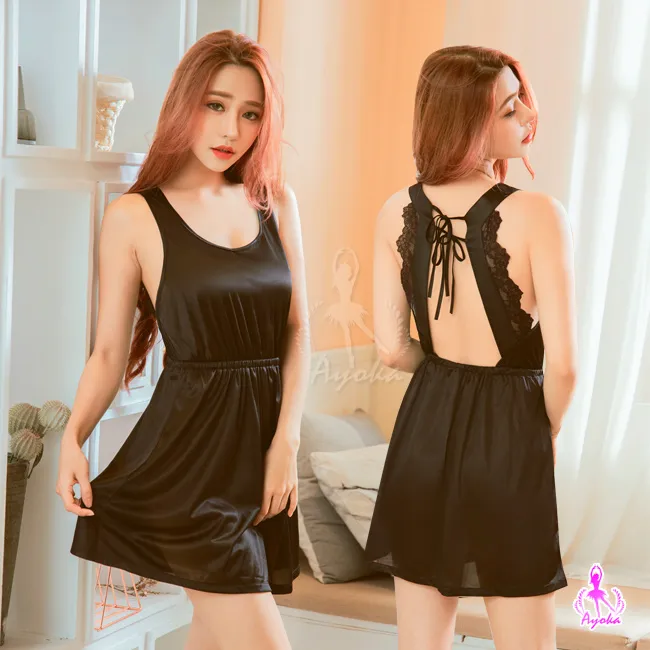 【Ayoka】性感睡衣 黑蕾絲緞面鏤空蕾絲連身睡衣 歷史價格詳細信息