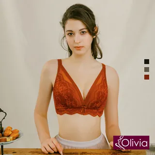 Olivia【曖昧系列-酒糖巧克力戀人】無鋼圈復古鉤花網眼滾邊內衣-酒紅色 歷史價格詳細信息