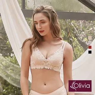Olivia【舒冉系列-山茶花】無鋼圈花賞蕾絲集中內衣-灰藍色 歷史價格詳細信息