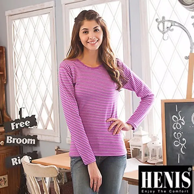 HENIS 時尚女速暖絨彈性條紋圓領保暖衫~2件組(隨機取色) 歷史價格詳細信息