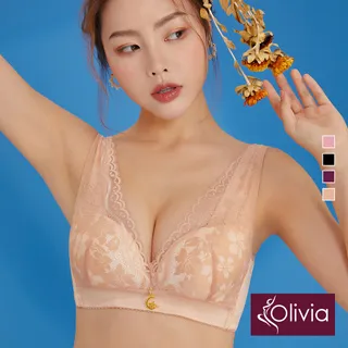 【Olivia】無鋼圈緹花蕾絲無痕內衣-豆沙色 歷史價格詳細信息