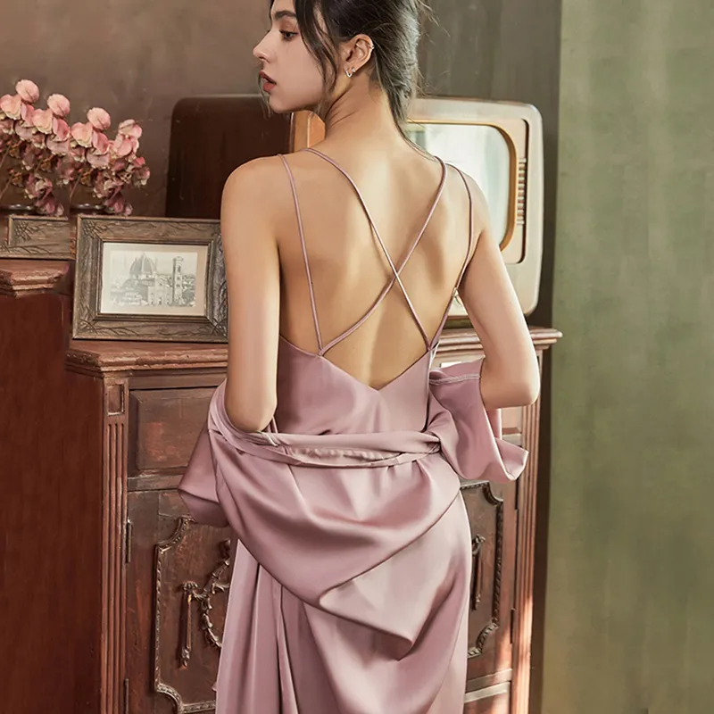 【Secret Lover】仿真絲性感蕾絲鏤空綁帶睡裙套組_香檳色SL1512 歷史價格詳細信息