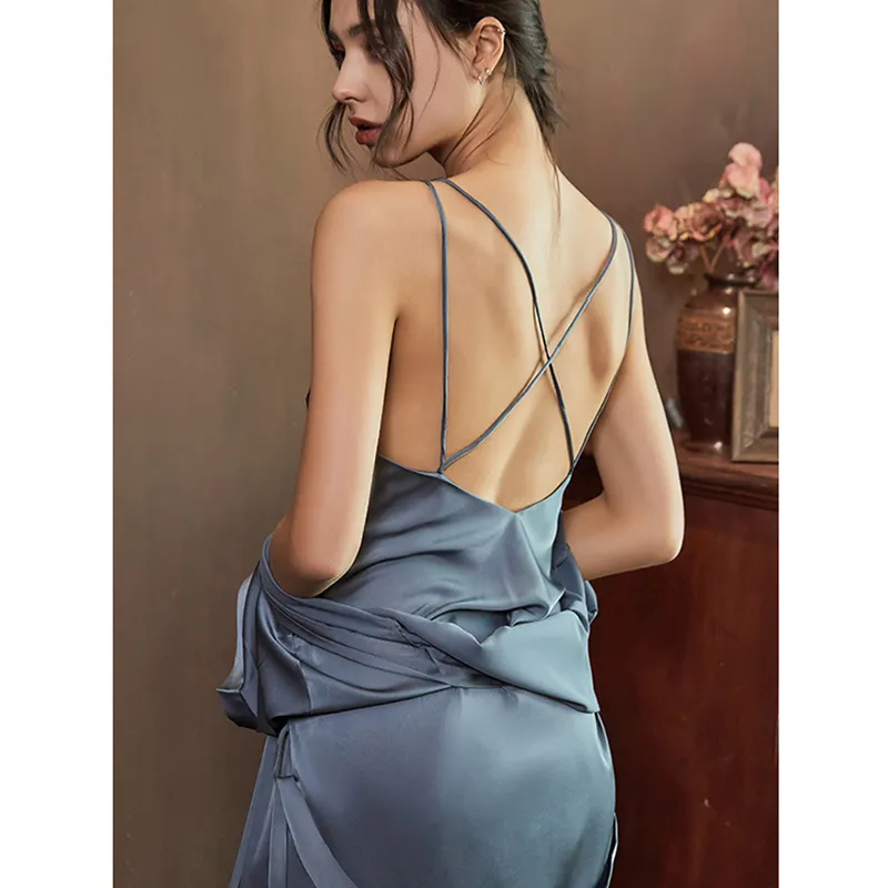 【Secret Lover】仿真絲性感蕾絲鏤空綁帶睡裙套組_香檳色SL1512 歷史價格詳細信息