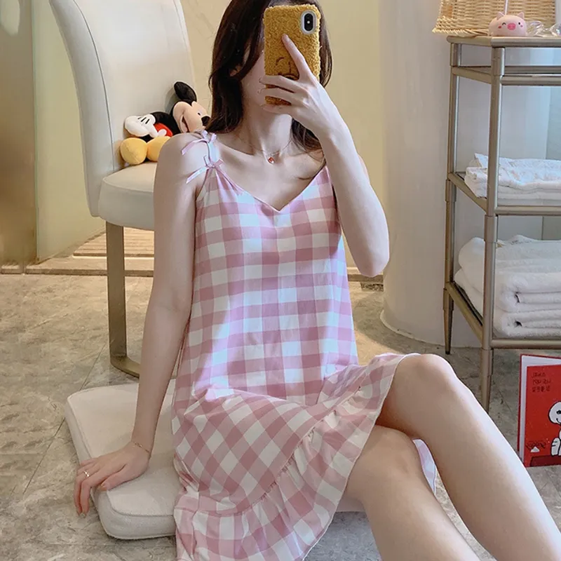 【Secret Lover】(帶胸墊)甜美棉質居家服吊帶睡裙_米色柚子Mix 歷史價格詳細信息