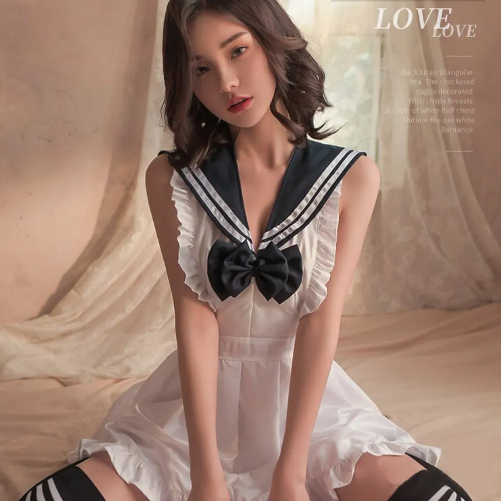 學生角色扮演服！蝴蝶領結交叉露腰開襠翹臀綁帶短裙五件式套裝 歷史價格詳細信息