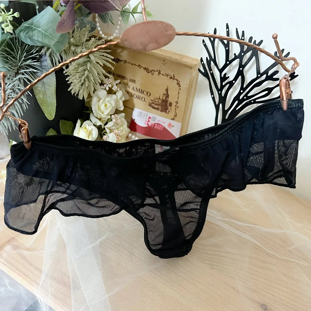 丁字褲女王-性感黑色情趣超低腰身半透明半簍空細邊小穗花丁字褲(A3096) 歷史價格詳細信息