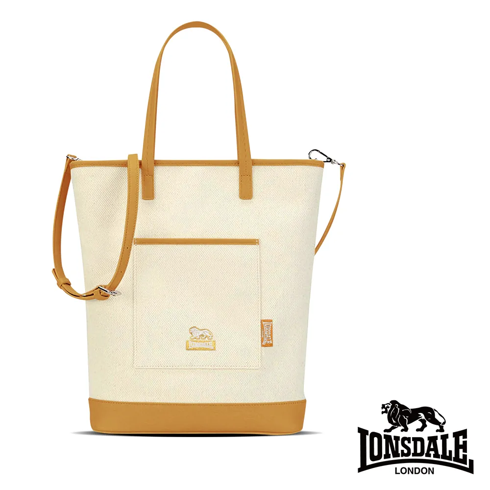 【LONSDALE 英國小獅】帆布皮革飾邊束口水桶包 LD1324-鵝黃 歷史價格詳細信息