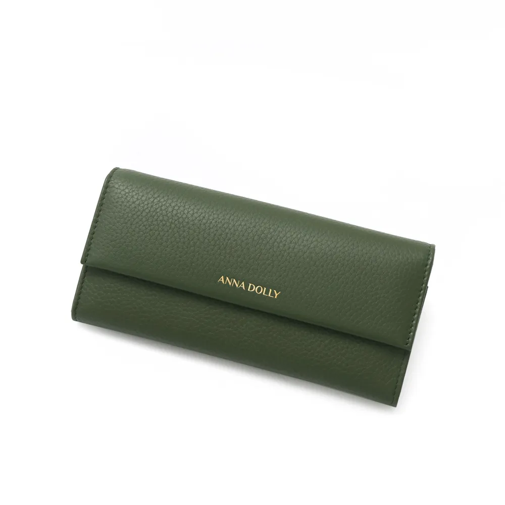 ANNA DOLLY 荔枝紋牛皮壓釦長夾 古典綠 歷史價格詳細信息