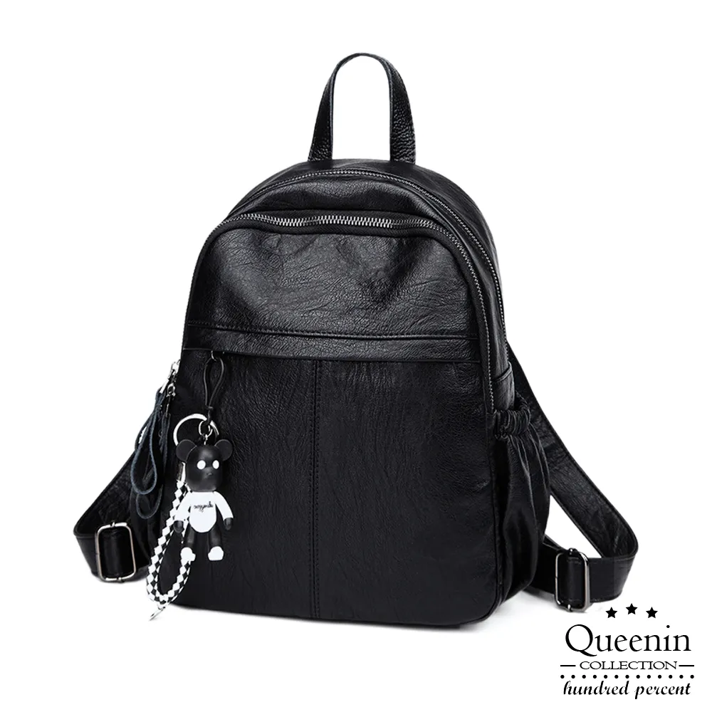 DF Queenin日韓 可愛大容量電腦雙肩後背包 雙肩包 後背包 外出 百搭 簡約 約會 女包 上課 上學 歷史價格詳細信息