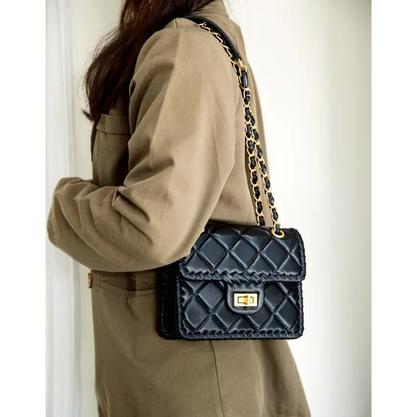 MYMY 菱格小箱包 淺米白(低調奢華/羊皮/小香風/菱格/側背/斜背) 歷史價格詳細信息