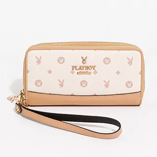 PLAYBOY - 拉鍊長夾附手挽帶 Oat milk 燕麥奶兔兔系列 - 卡其色 歷史價格詳細信息