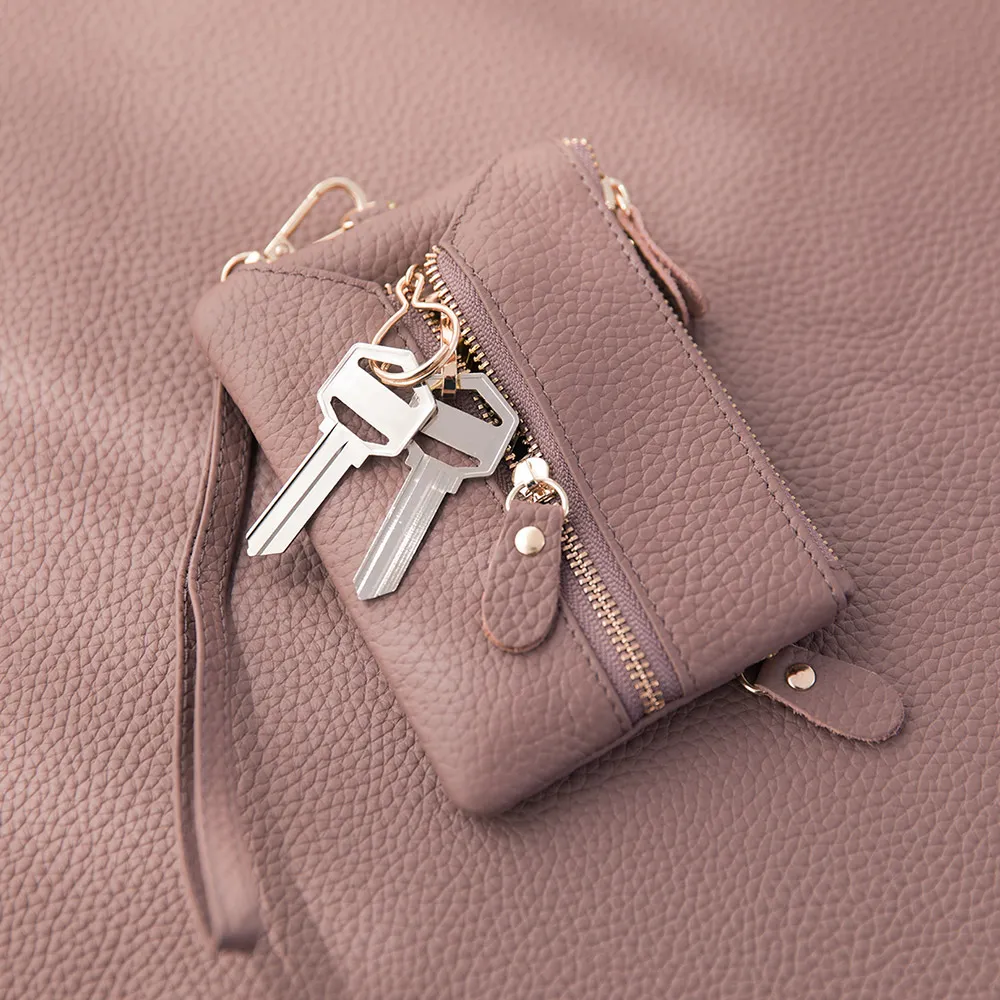 CHENSON真皮 三夾層鑰匙包零錢包(送手腕帶) 豆沙紫(W00158-U) 歷史價格詳細信息