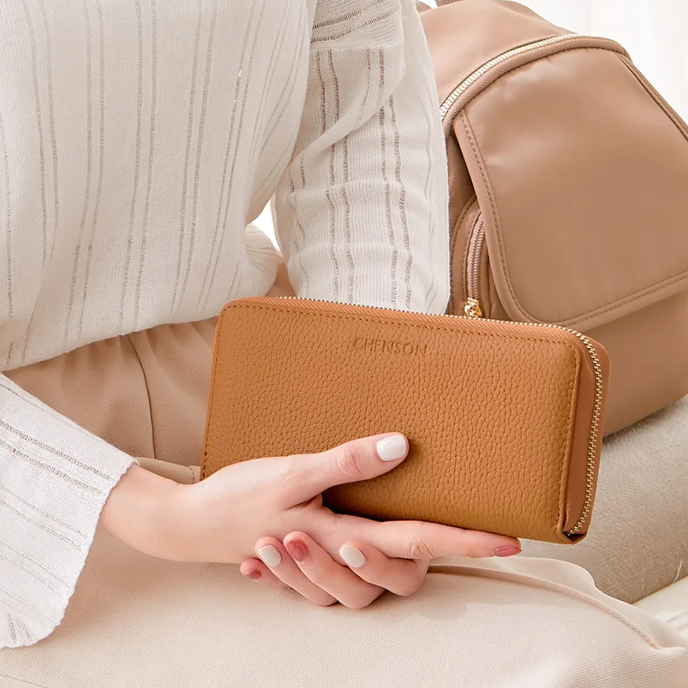 CHENSON真皮13卡超薄2.0典雅長夾皮夾手機包 豆沙紫(W28110-U) 歷史價格詳細信息