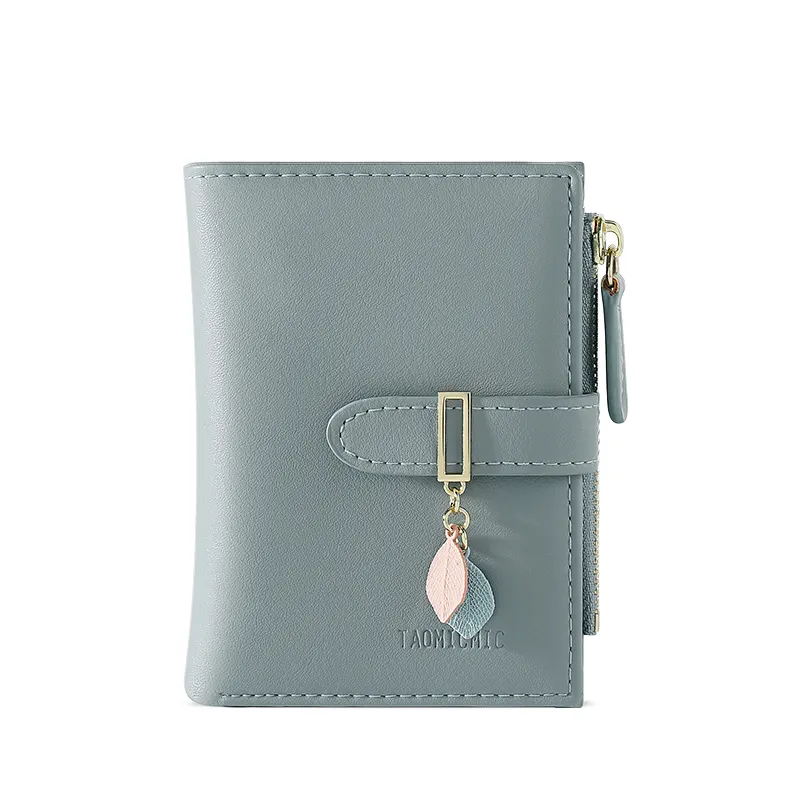 (共5色)【L.Elegant】日系可愛貓咪 鑲珍珠心型墜飾 短夾 零錢包B884_藍色 歷史價格詳細信息