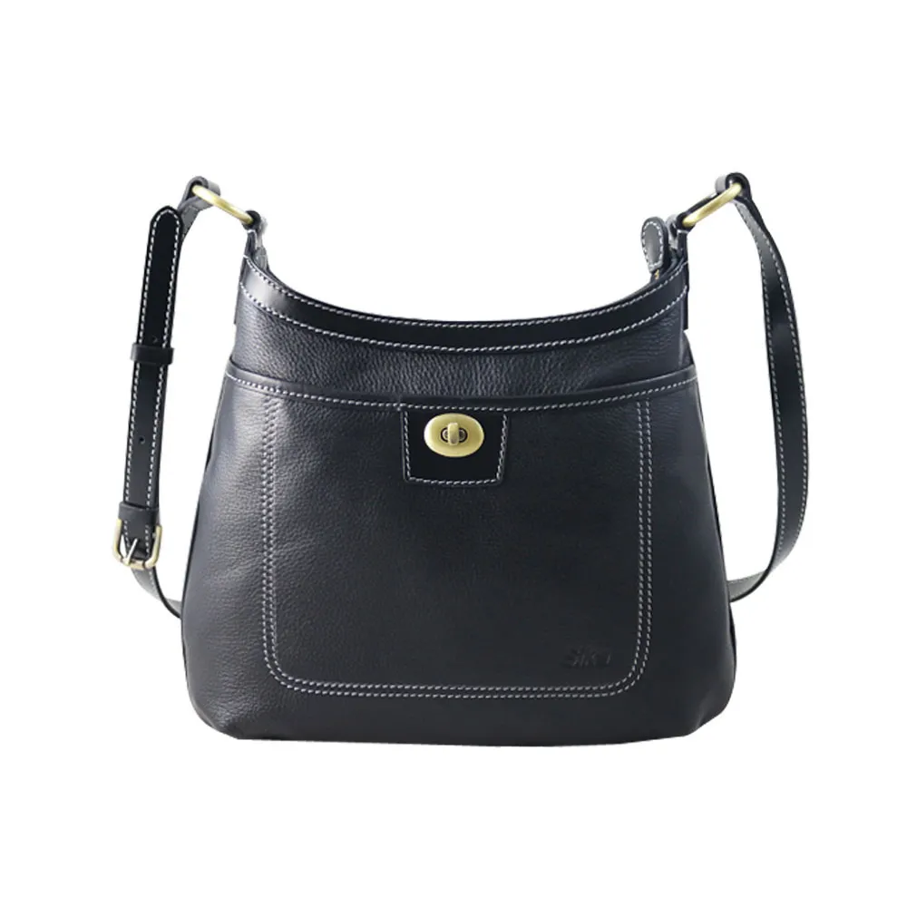 Sika牛皮荔枝壓紋休閒包L6188-03質感黑 歷史價格詳細信息