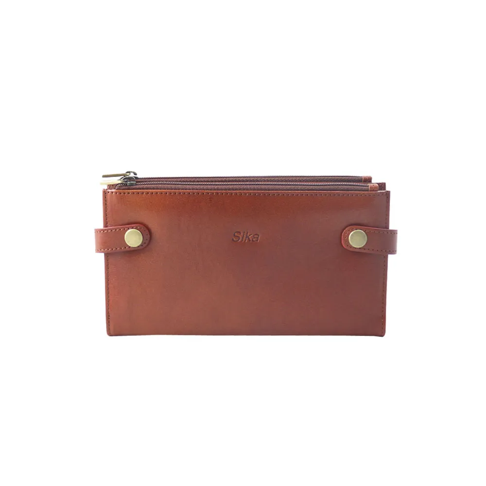 Sika義大利牛皮雙拉鍊中夾-A8246-01原味褐 歷史價格詳細信息