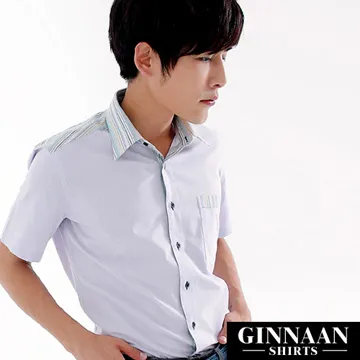 【GINNAAN 】奢華優質選短袖藍條襯衫(灰領) 歷史價格詳細信息