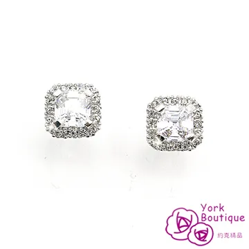 【約克精品】名媛百搭方晶鋯石包銠金鈦金屬針式耳環(SGS認證) 歷史價格詳細信息
